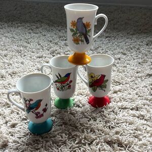 Vintage Fred Roberts Audubon Lovers Footed Bird Mugs, Set of 4